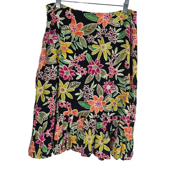 Chico's Design Ruffle Hem Vibrant Floral Knee Length Skirt 3 - L - Picture 2 of 4